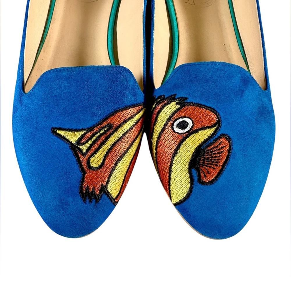 Mellow Yellow Vibrant  Fish Embroidered Loafers - Picture 1 of 11